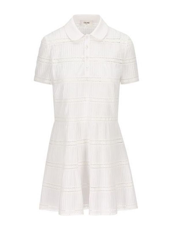 Openwork Detail Cotton Polo Mini Dress