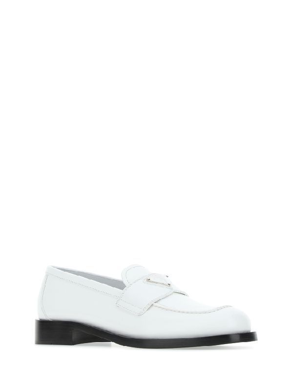 Triangle Logo White Leather Loafers