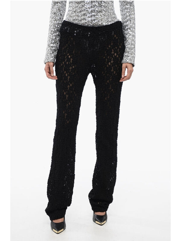 黑色透明细节棉质长裤