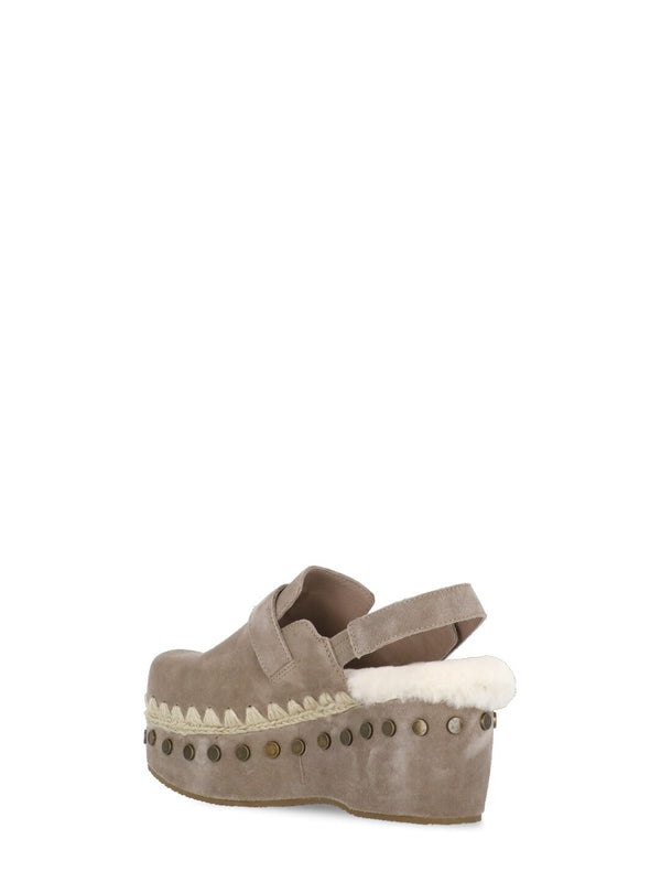 Buckle Detail Suede Leather Wedge Sandals