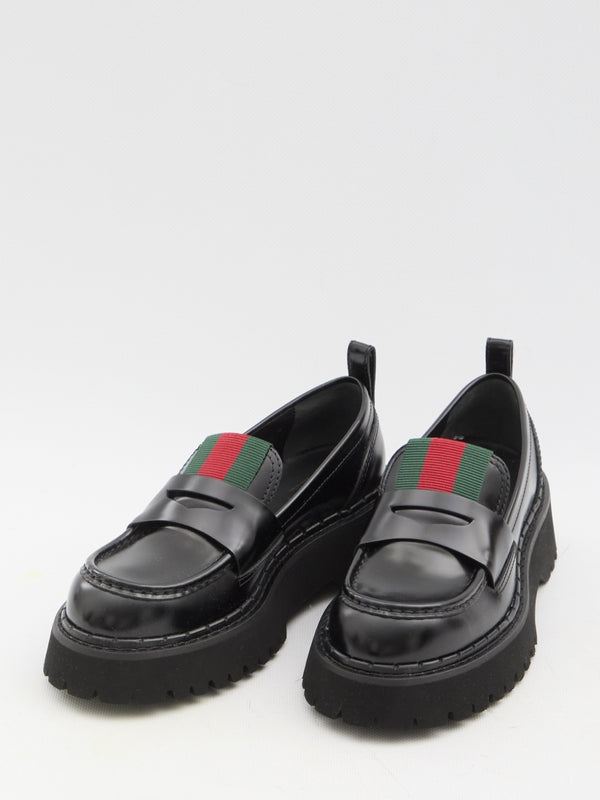 Web Detail Leather Penny Loafers