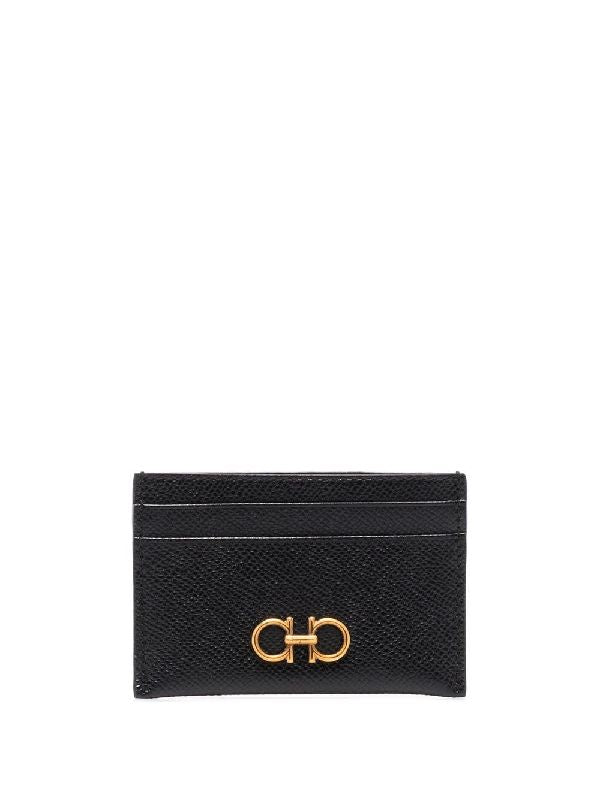 Metal Gancini Decorated Leather Card
  Holder