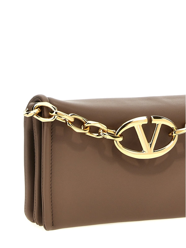 V Logo Leather Chain Clutch
  Bag