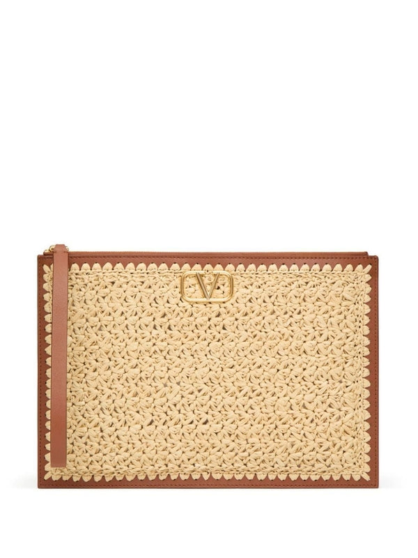 V Logo Raffia Large Clutch - Jente