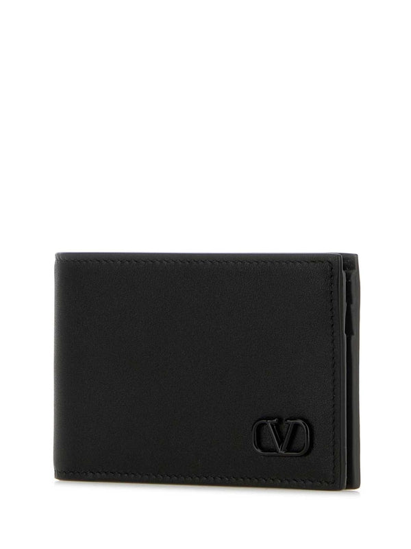 V Logo Leather Bi-Fold Wallet
