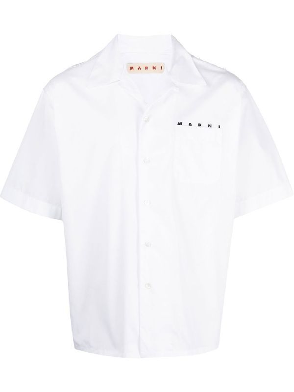 White Poplin Logo Bowling Shirt