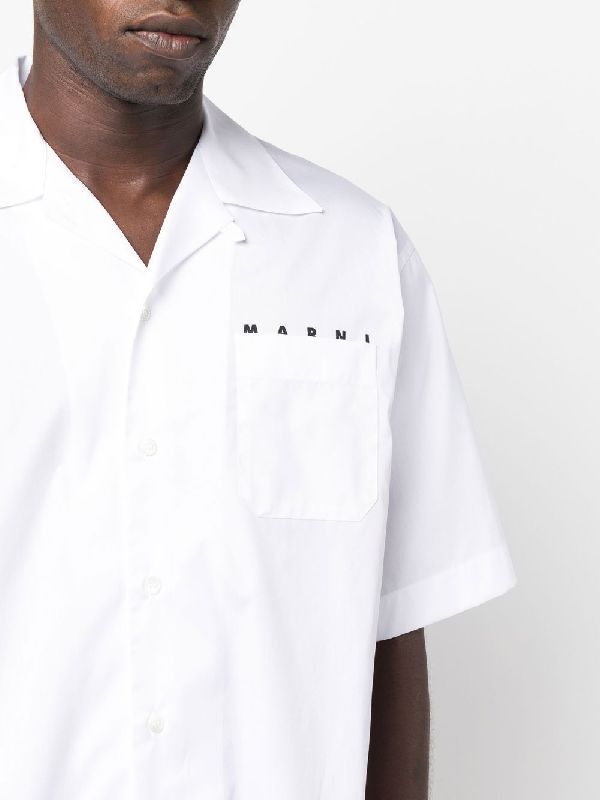 White Poplin Logo Bowling Shirt