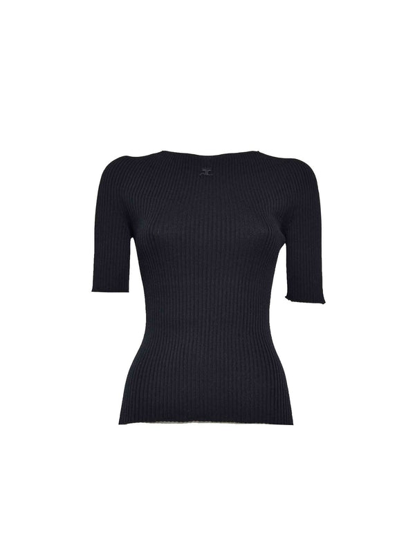 Logo Patch Ribbed Short-sleeve Sweater