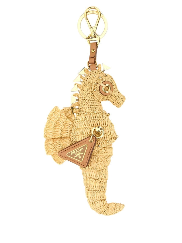 Triangle logo trim raffia key ring