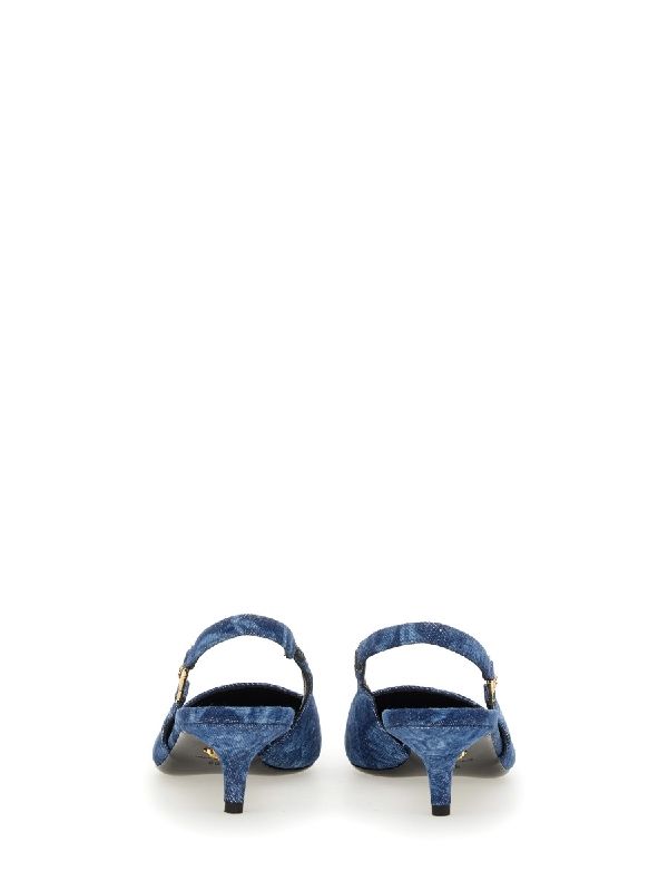 Baroque Denim Low Slingback Heel