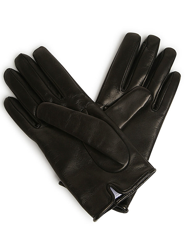 V Logo Detail Leather Gloves