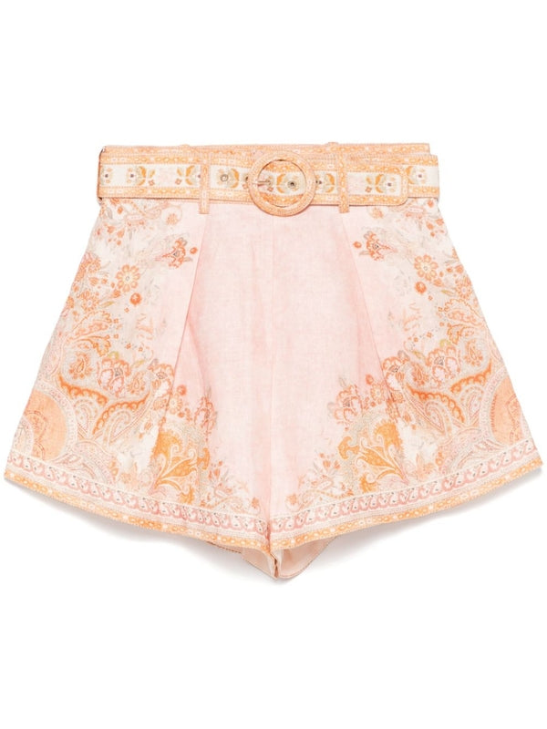 Acacia Flower Pattern Belt Detail Shorts