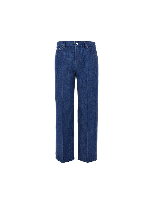 Back Logo Patch Cropped Denim Pants