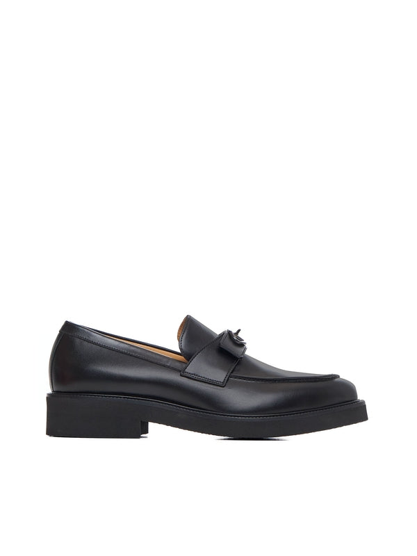 V Logo Detail Leather Loafers