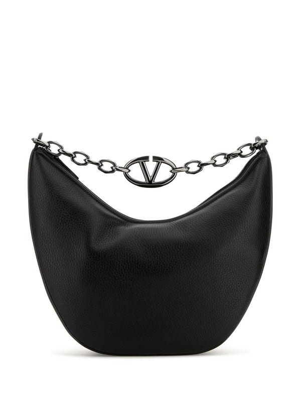 V Logo Moon Leather Tote Bag