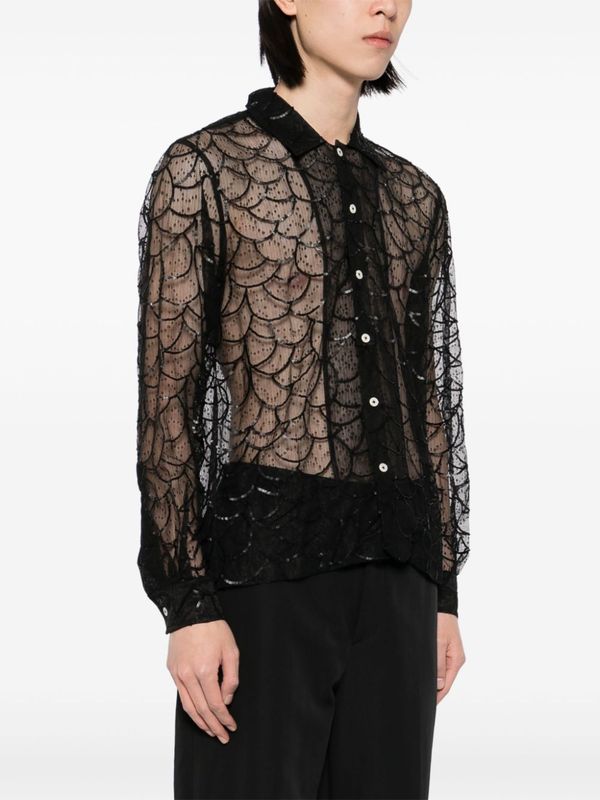 Sequin Embroidered Nylon Tulle Shirt