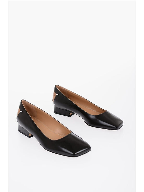 Back Stitch Black Calfskin Pumps Heel