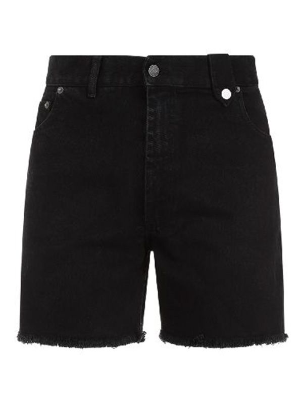 Logo Patch Black Denim Shorts