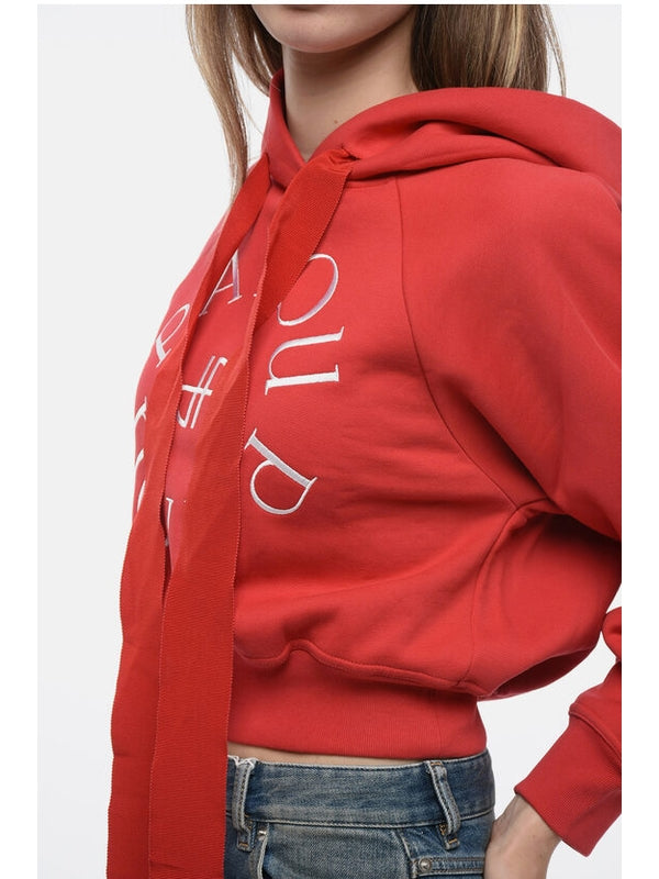 ドローストリングロゴ刺繍クロップパーカー