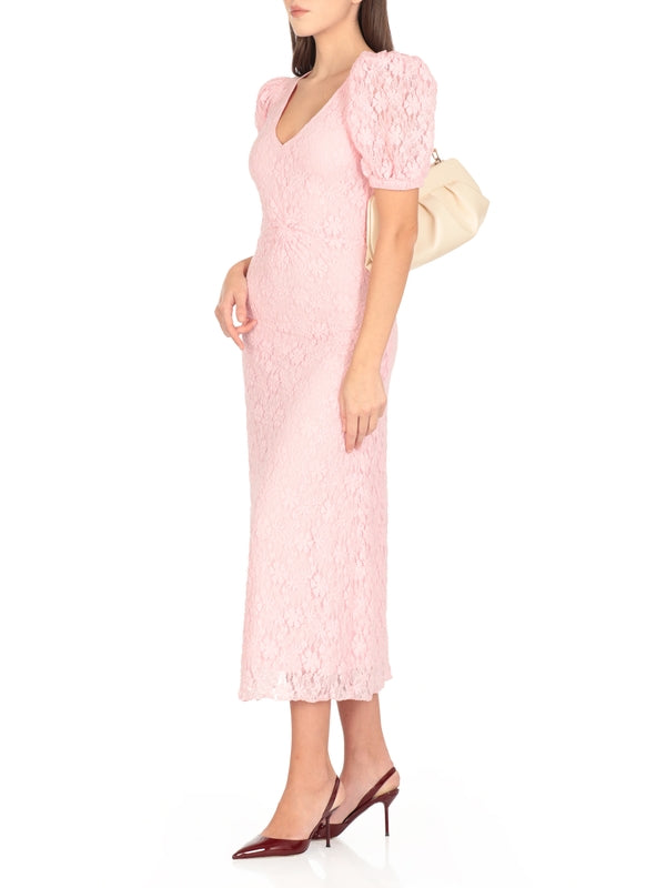 Balloon Sleeve Lace Flare Midi Dress