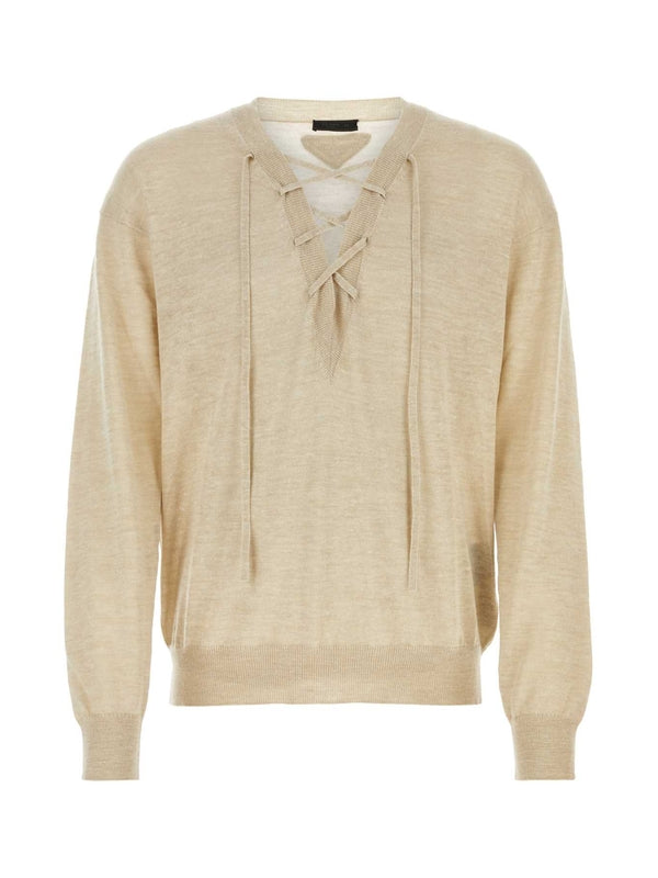 Back Triangle Logo Lace-up Cashmere Blend Knit