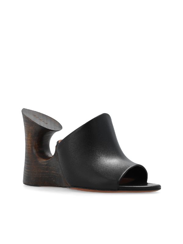 Wood Wedge Leather Mule Heels