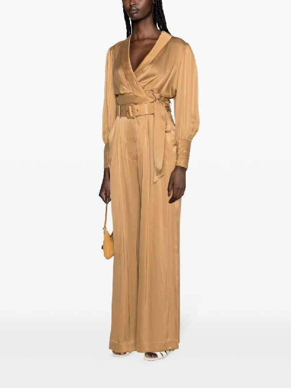 Belted Silk Wide Pants