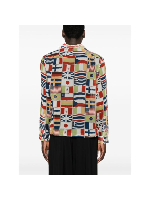 Flower Stamp Print Cotton
  Shirt