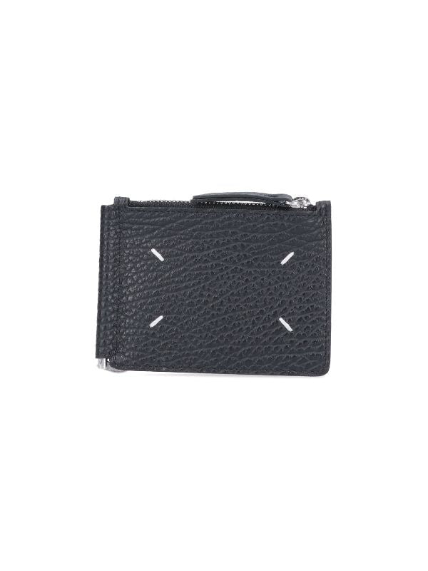 Stitch Trim Leather Money Clip Wallet