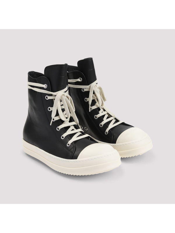 Zipper Detail Leather High Top Sneakers