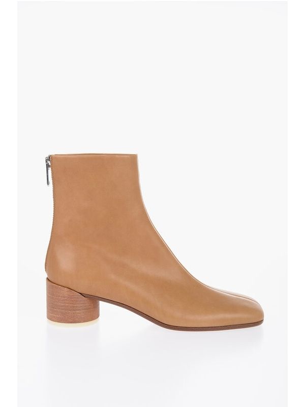 Beige Zipper Detail Ankle Boots Heel