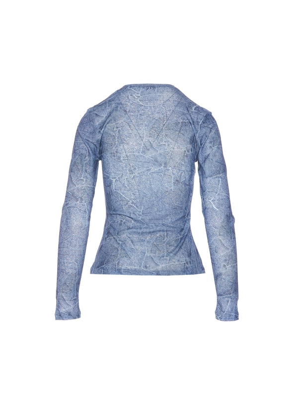 Denim Effect Long Sleeve Top