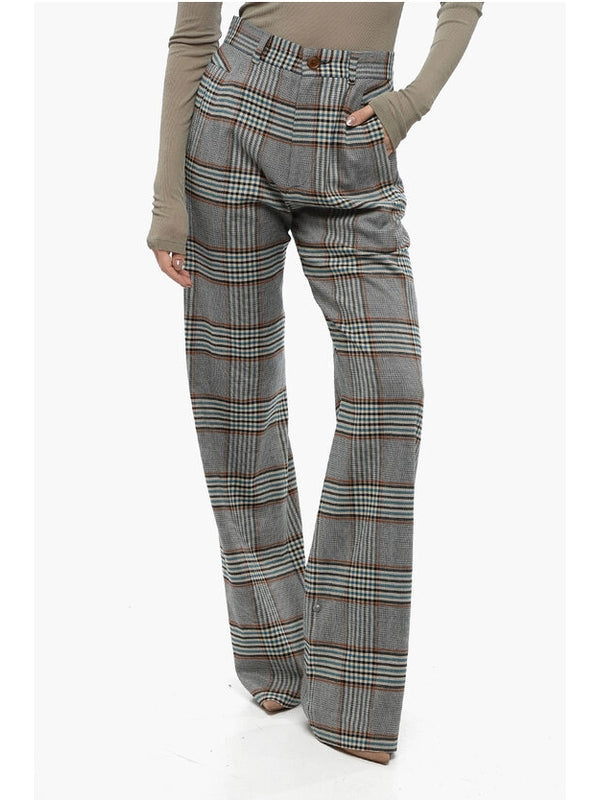 Check Pattern Wool Blend Pants