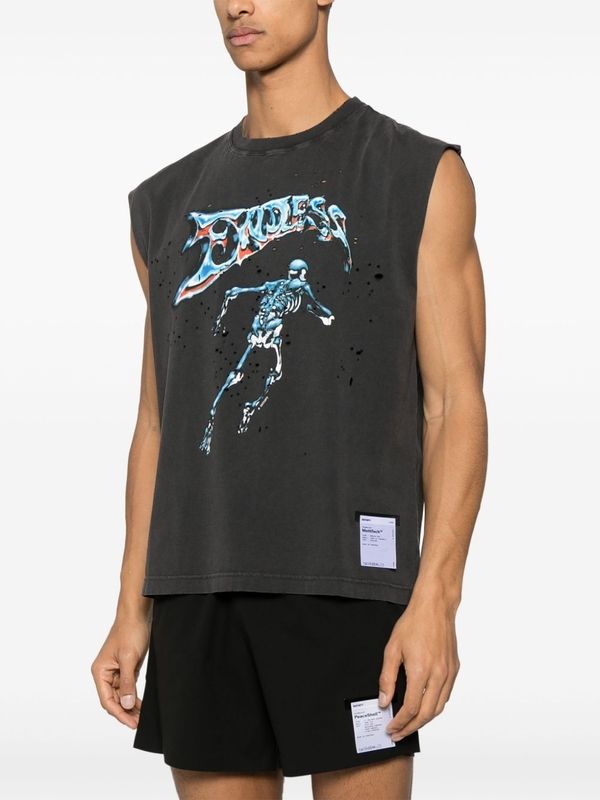 Graphic Printing Punching Cotton Sleeveless Top