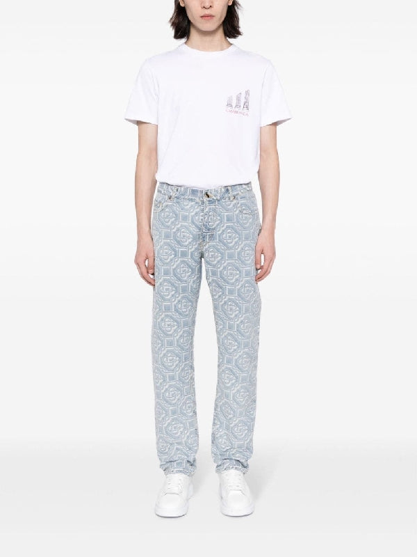 Monogram pattern denim pants