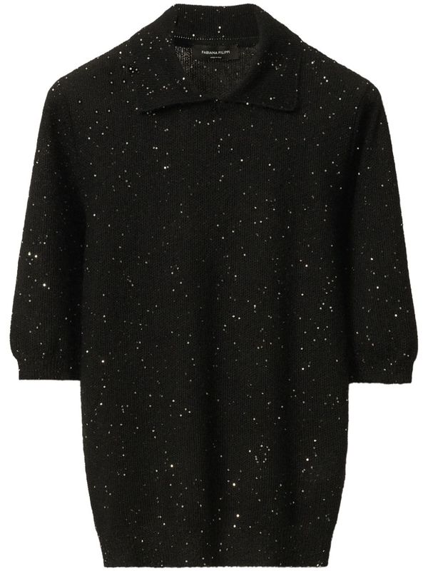 Sequin Detail
  Knit Polo Shirt