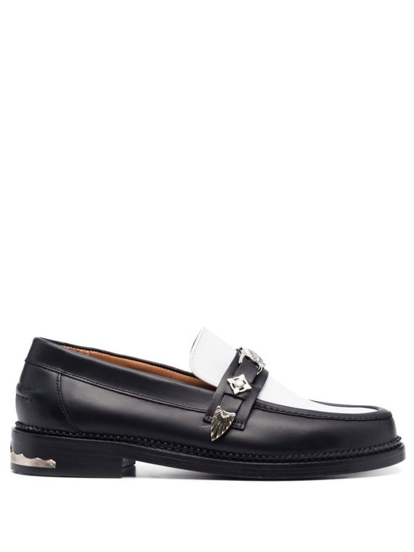 Metal Buckle Detail Leather Loafers