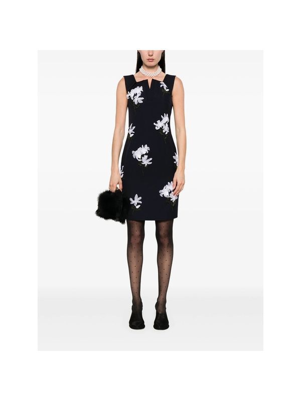 Flower Embellished Wool Mini Dress