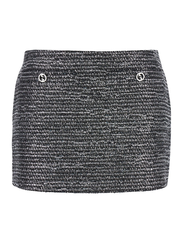 Black Sequin Miniskirt in Wool Woman Skirts