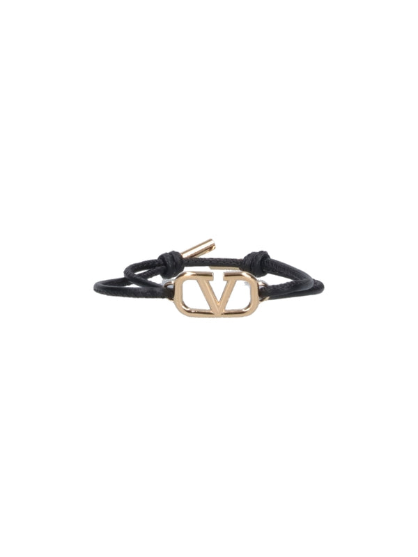 V Logo Leather Bracelet