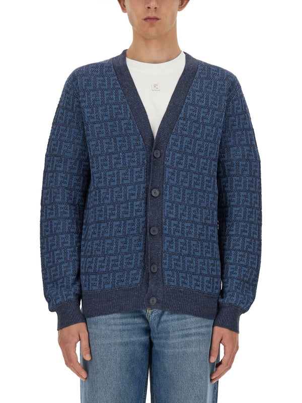 Ff Logo Pattern Linen Cotton Cardigan
