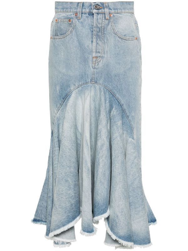 Back Logo Patch Flare Denim Skirt