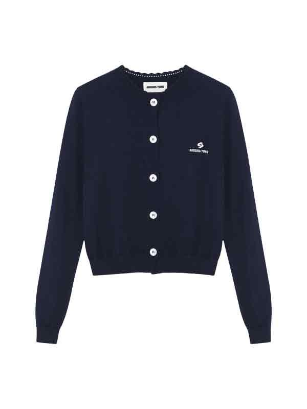 Logo Stitch Knit Navy Cardigan