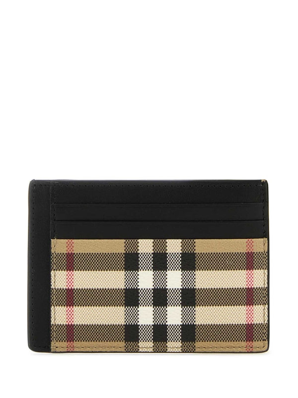 Check Fabric Leather Card Wallet