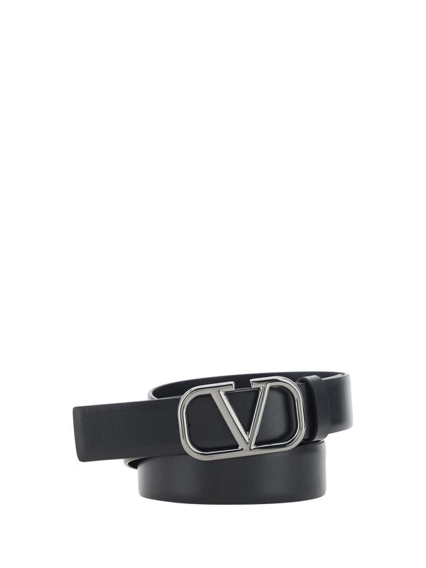 V Logo Buckle Leather Belt