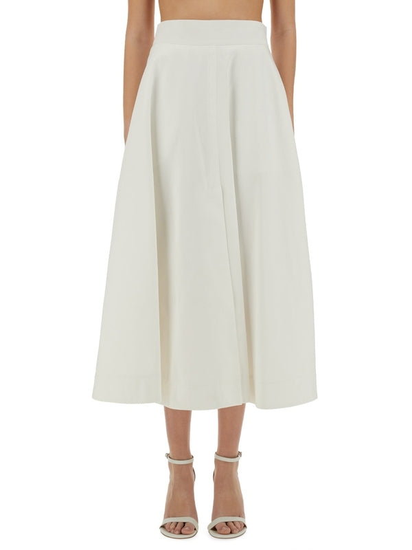 High-waist Cotton Flare Midi Skirt