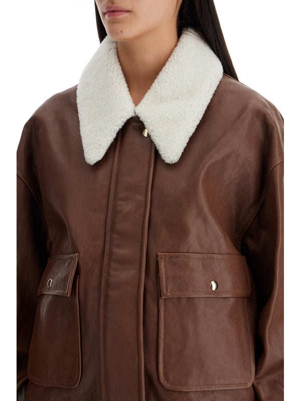 KHAITE - Shellar Shearling Collar Leather Jacket - Jente