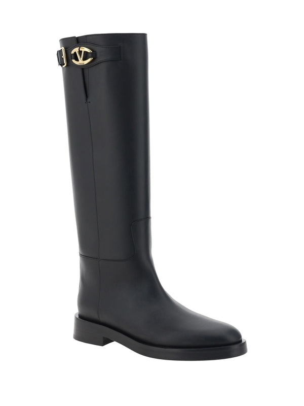 V Logo Leather High Boots