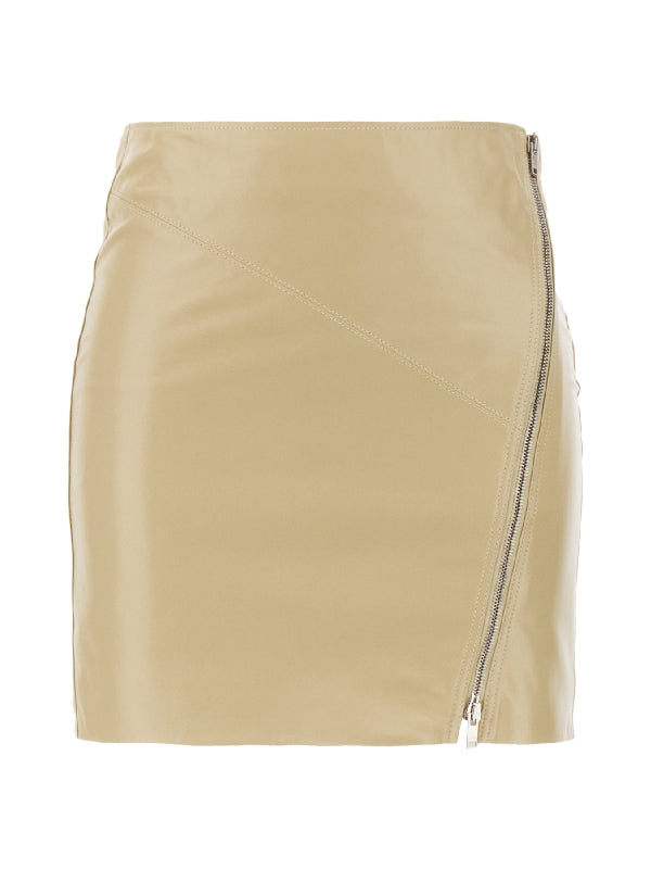 Zipper Detail Leather Skirt