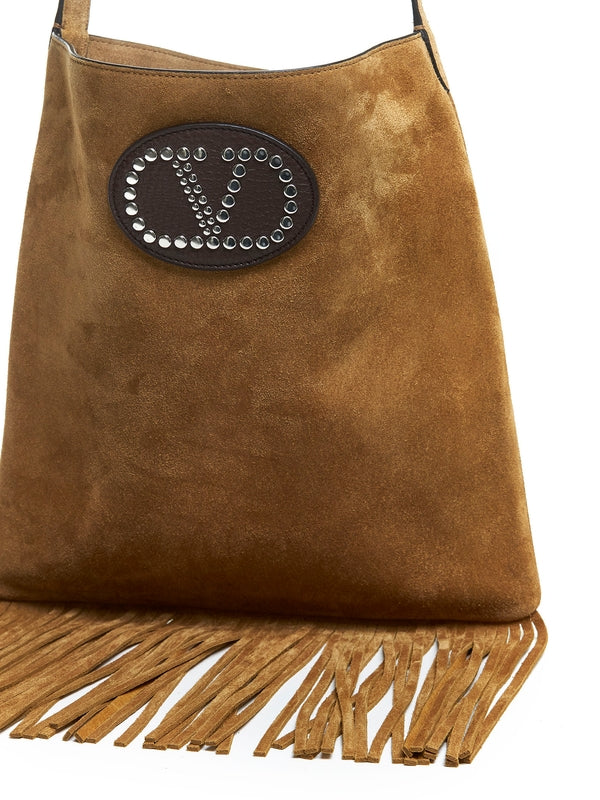 V Logo Fringe Detail Crossbody Bag